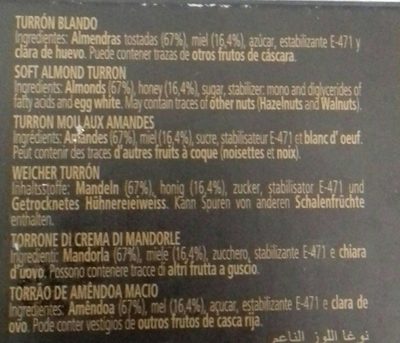 Turrón blando ingredients label