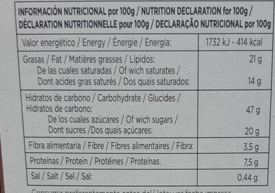 Panettone chicilate nutrition facts table