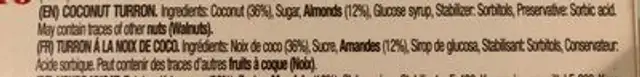 Turrón Coco ingredients label