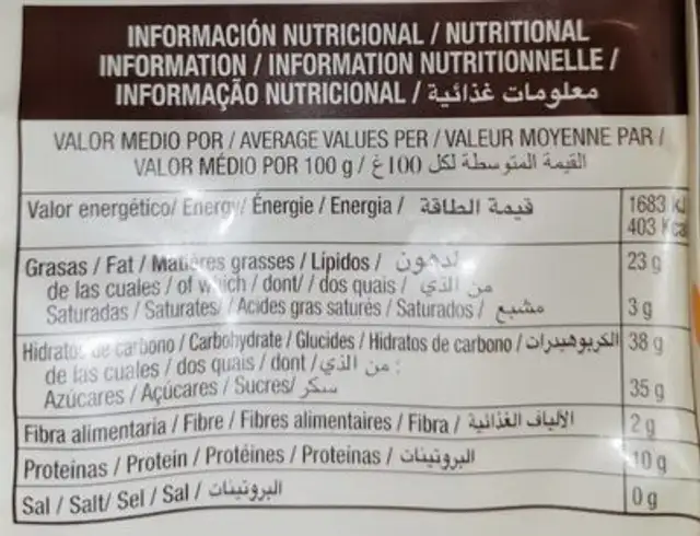 Almendras rellenas de turrón nutrition facts table