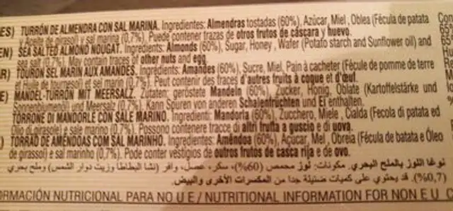 Turron Al Punto De Sal ingredients label