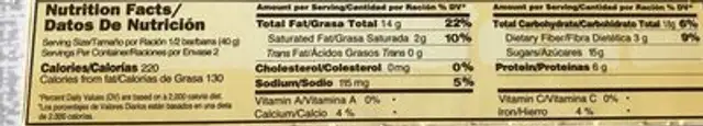 Turron Al Punto De Sal nutrition facts table
