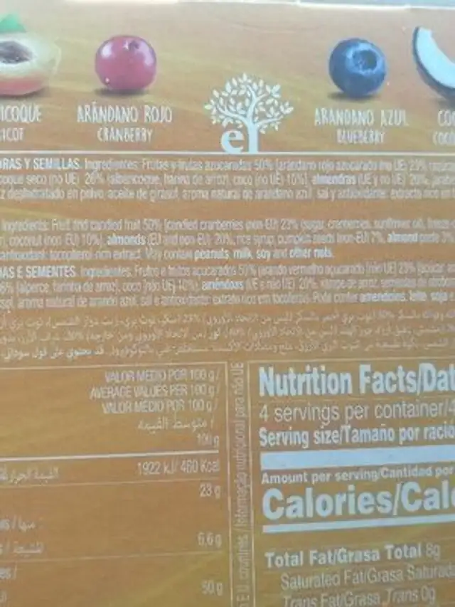 Barritas de almendra ingredients label