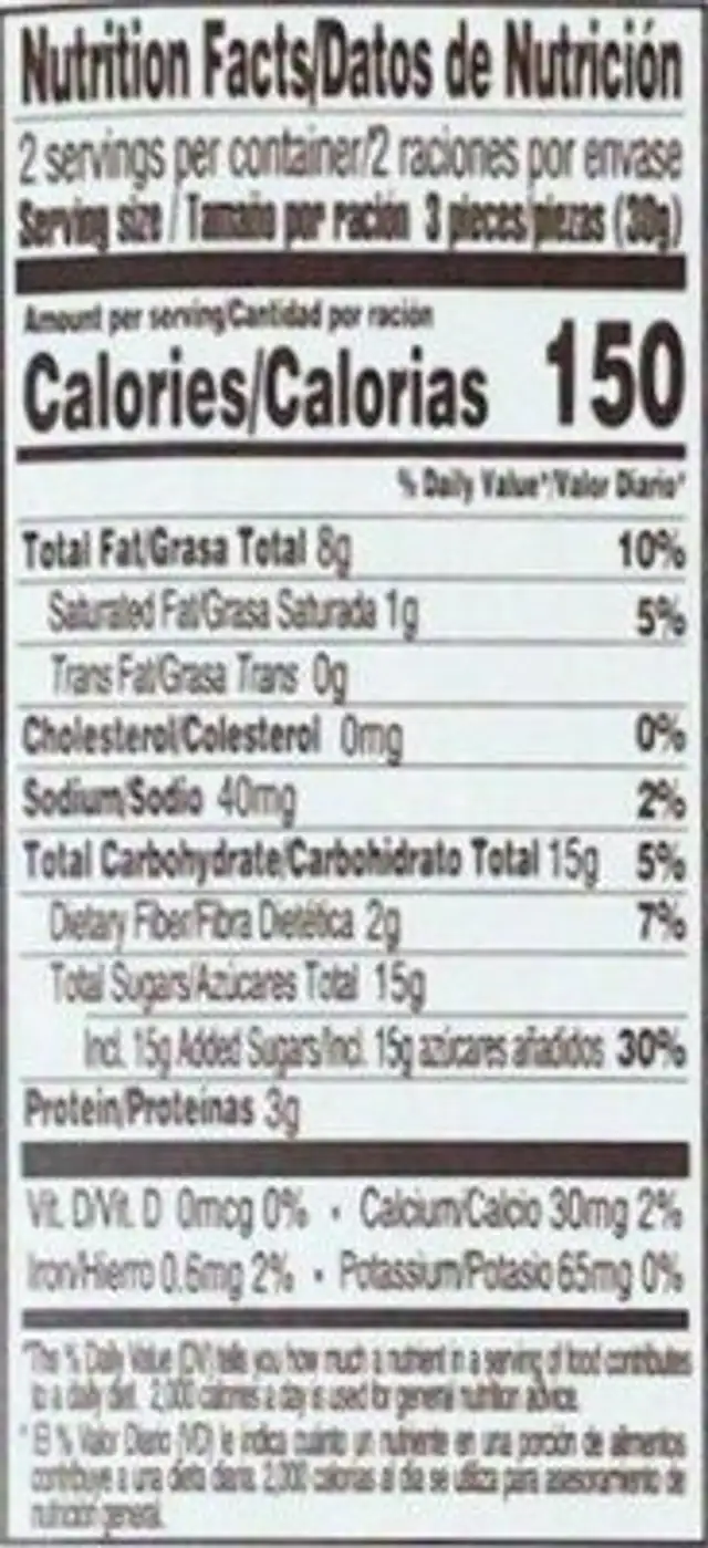 Estuche Palitos de Turrón Tradicional 50 gr. nutrition facts table