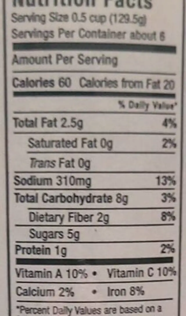 Napa valley heirloom tomato co organic marinara pasta sauce nutrition facts table