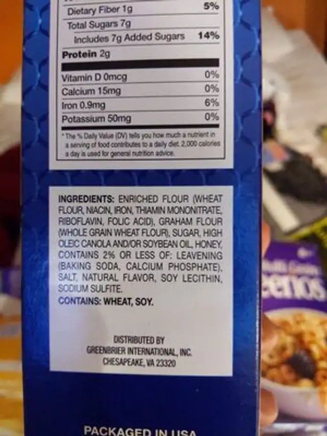 Honey Graham Crackers ingredients label
