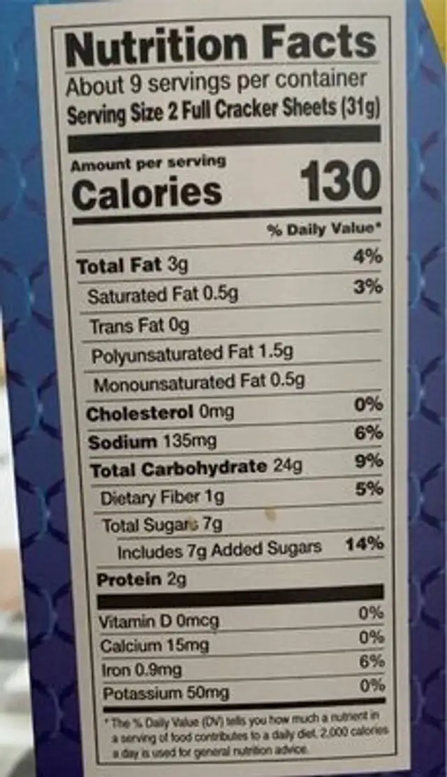 Honey Graham Crackers nutrition facts table