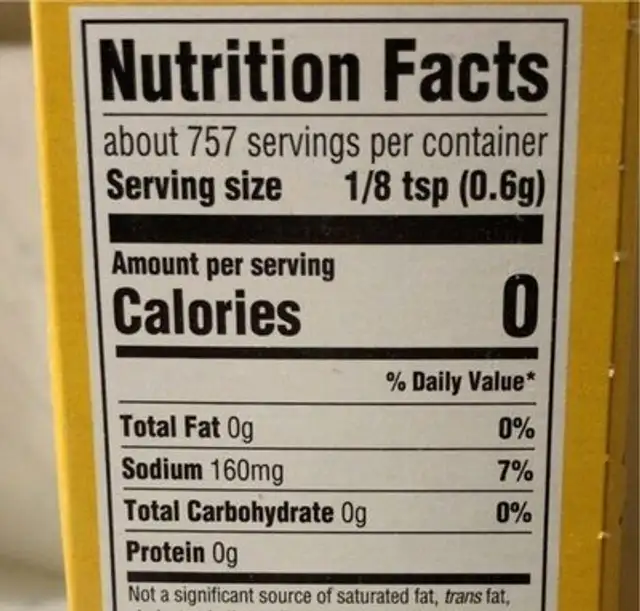 Baking soda nutrition facts table