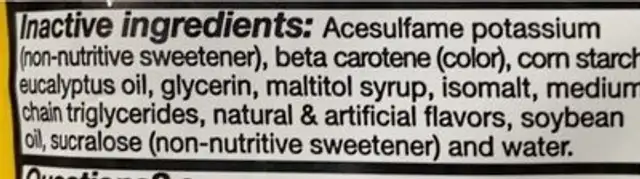 Cough drops nutrition facts table
