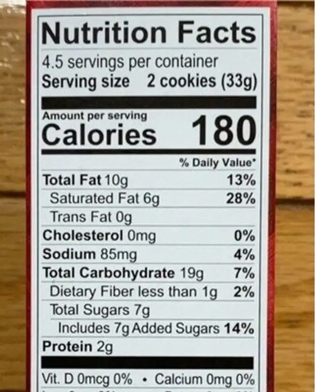 European short bread cookies nutrition facts table