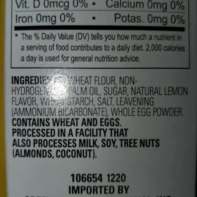 European cookies ingredients label