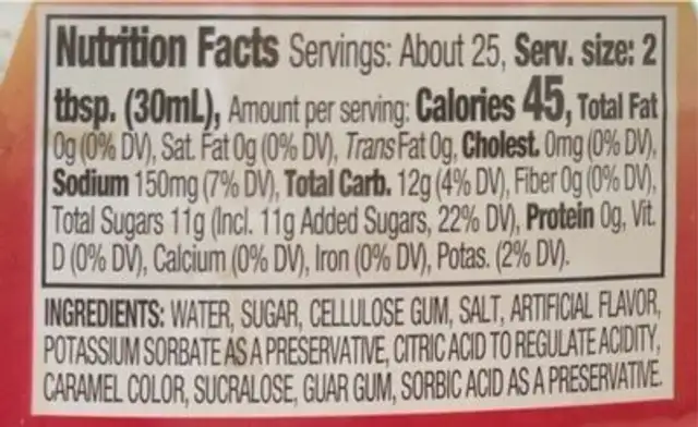 Original nutrition facts table