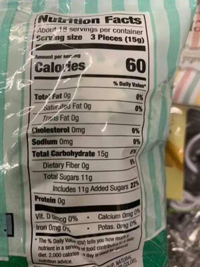 Unknown nutrition facts table