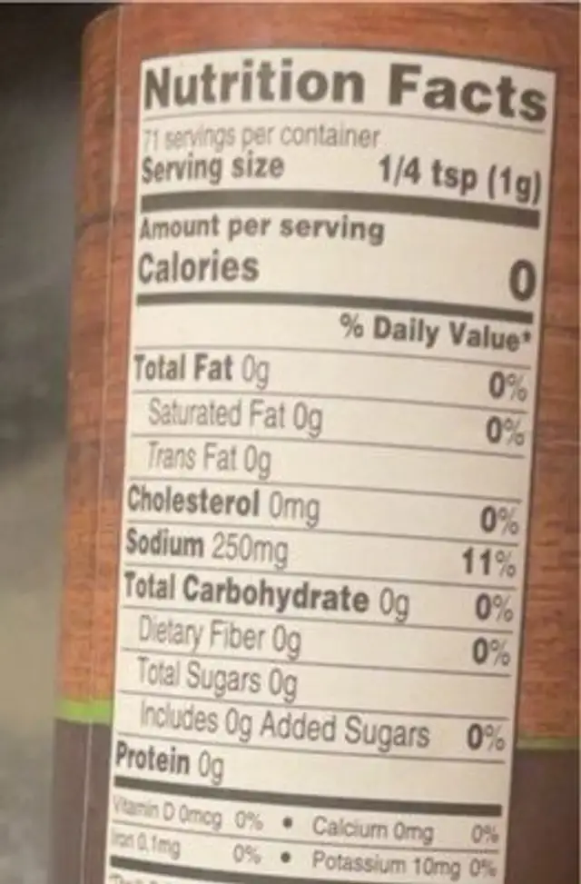 Steakhouse seasoning nutrition facts table