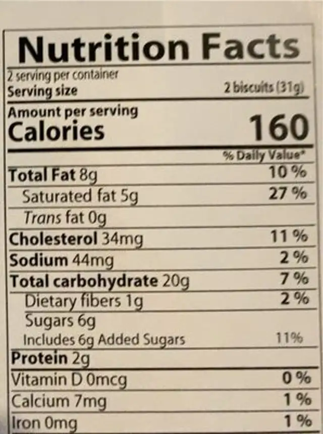 Les palets pur beurre nutrition facts table