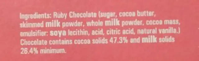 Pure ruby ingredients label