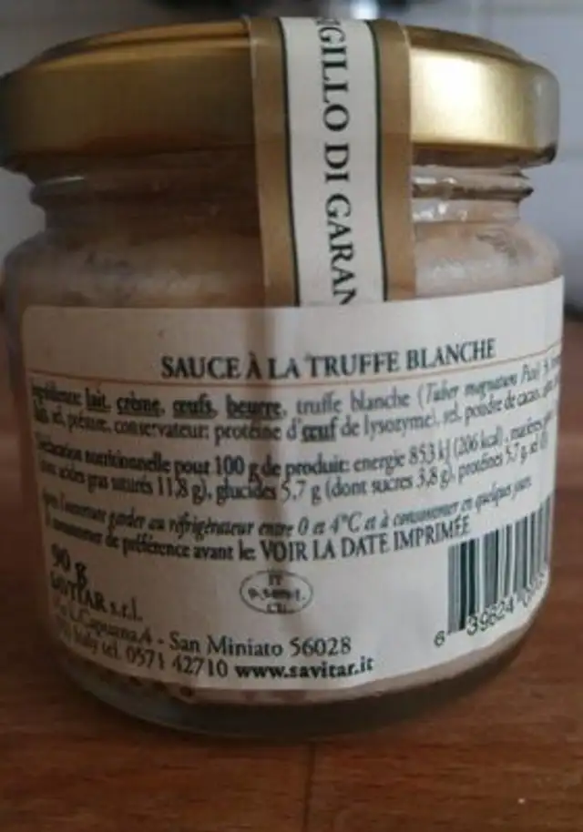 Sauce blanche à la truffe blanche nutrition facts table