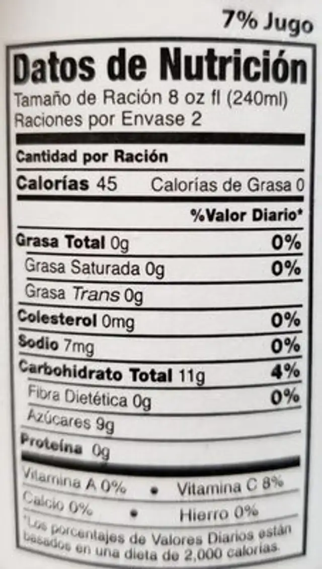 Bebida de limon nutrition facts table