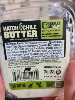 Hatch Chili Butter nutrition facts table