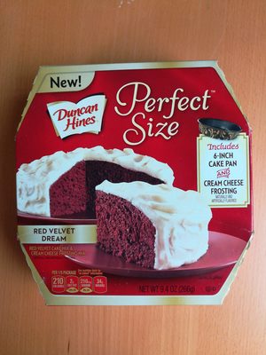 Duncan hines, perfect size, red velvet cake mix & cream cheese frosting mix