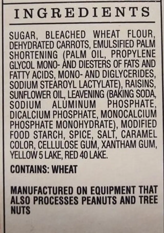 Perfectly Moist Carrot Cake Mix ingredients label