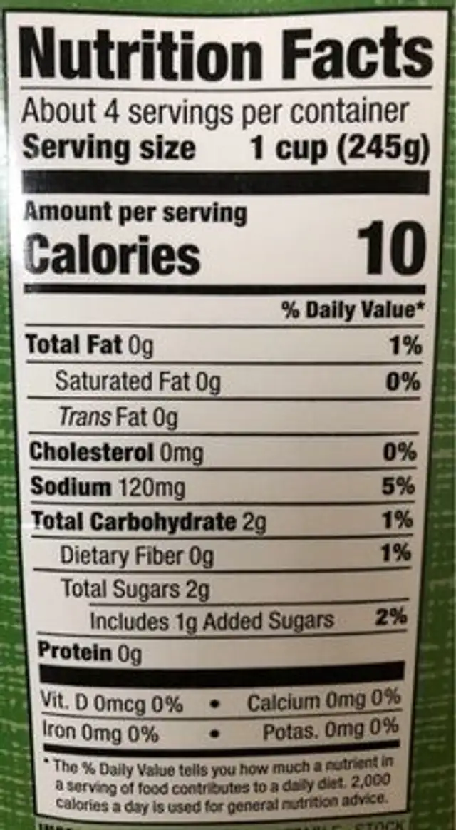 Vegetable broth nutrition facts table