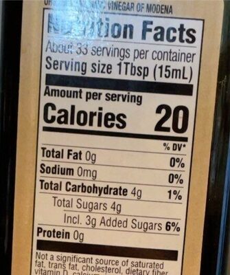 Balsamic Vinegar of Modena nutrition facts table