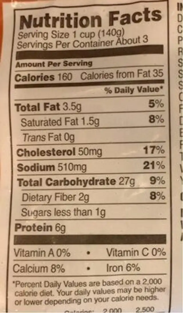 Mushroom & Truffle Pappardelle nutrition facts table