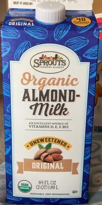 ORGANIC UNSWEETENED ORIGINAL ALMOND front packaging