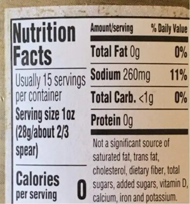 organic kosher dill spears nutrition facts table