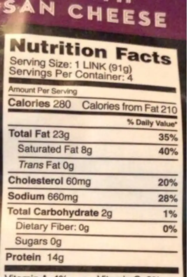 Sausage mozzarella parmesan nutrition facts table