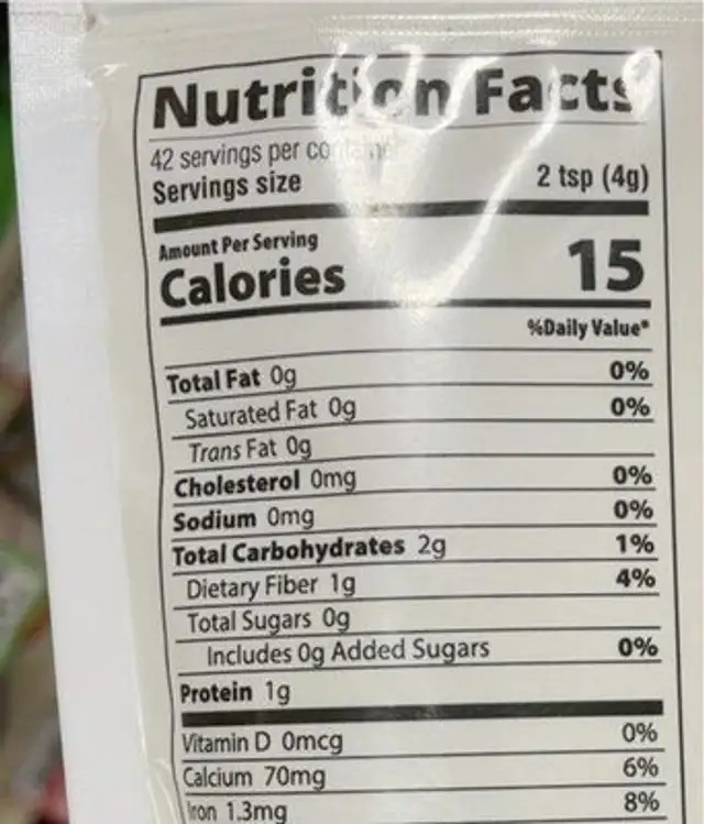 organic moringa powder nutrition facts table