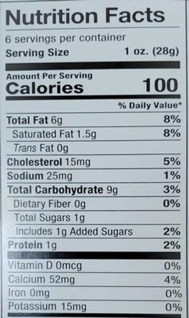 Chruściki nutrition facts table