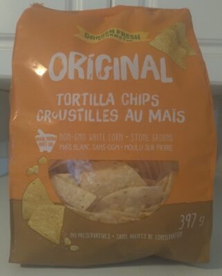 Garden fresh gourmet, kettle style salted tortilla chips, original, original front packaging