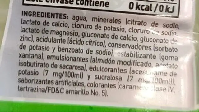 Electrolitos orales aabor limón ingredients label