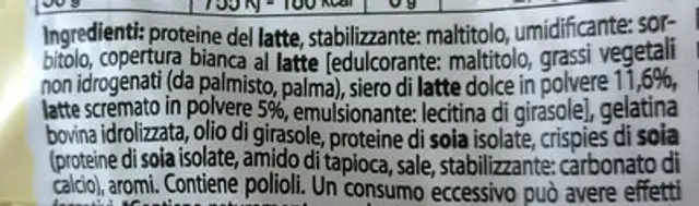 Barra50 (white chocolate) ingredients label