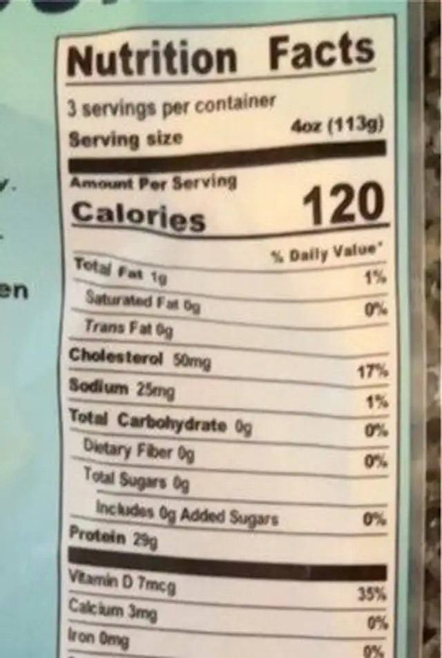 Ahi Tuna Steaks nutrition facts table