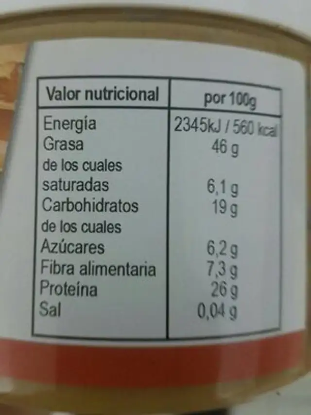 crema de cacahuete "Crujiente" nutrition facts table