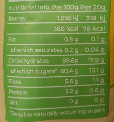 Keo Mango Chips nutrition facts table