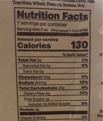 Lucky 7 Multigrain nutrition facts table