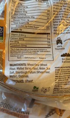 SAN FRANCISCO SOURDOUGH BOULE ingredients label