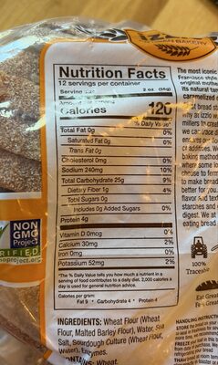 SAN FRANCISCO SOURDOUGH BOULE nutrition facts table