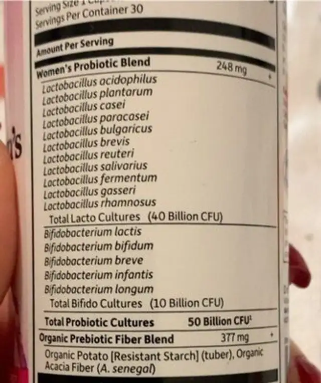 Dr. Formulated Probiotics Once Daily Women's nutrition facts table