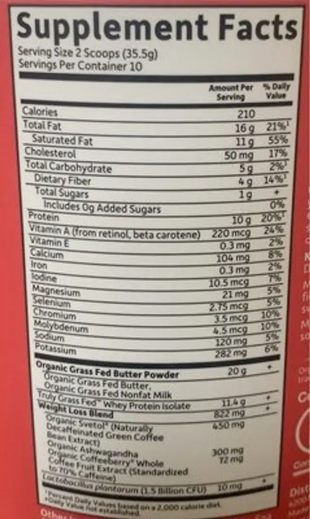 Dr. Formulated Keto Fit Vanilla nutrition facts table