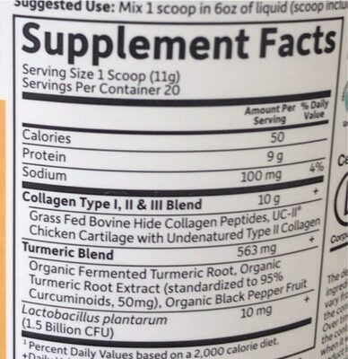 Muleu sourced collagen nutrition facts table