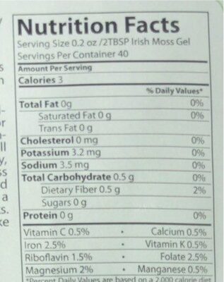 Irish Moss nutrition facts table