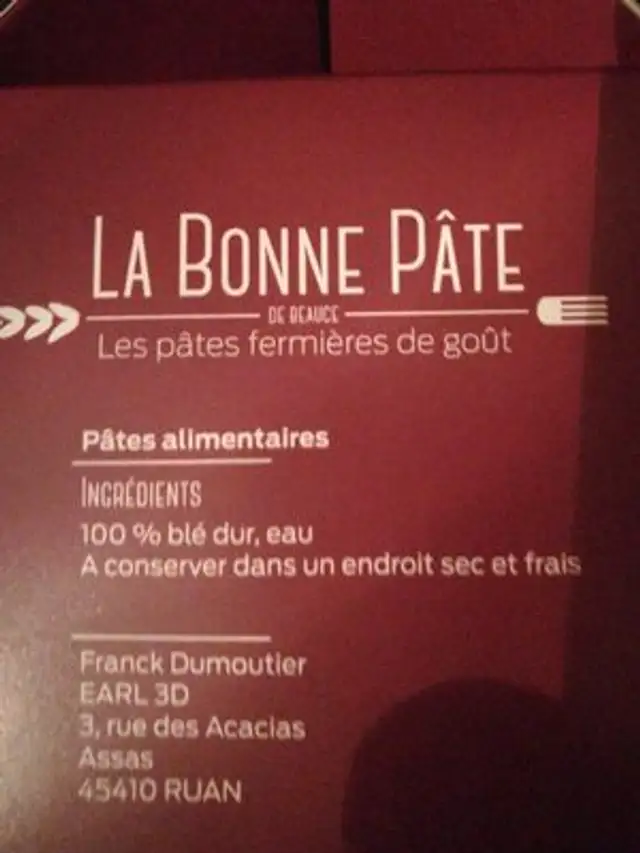 La bonne pâte ingredients label