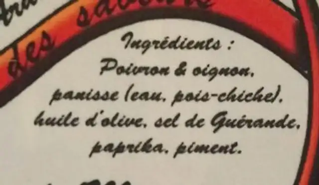 Tartinade Mexicaine ingredients label