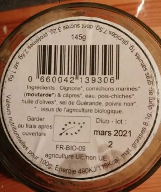 Tartinade tartare nutrition facts table