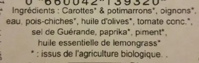 Tartinade indienne ingredients label